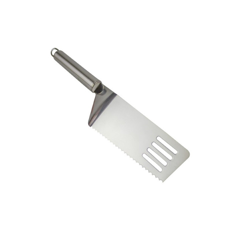 Paletă inox pentru tăiat, feliat și servit tort, plăcinte sau prăjituri, cu lama dreptunghiulară zimțată și mâner ergonomic