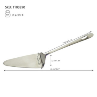 paletă triunghiulară din inox cu specificații despre greutate și dimensiuni