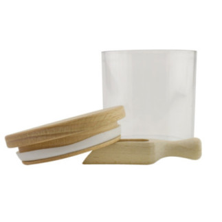 borcan din plastic pentru mirodenii cu linguriță dozatoare de lemn și capac etanș