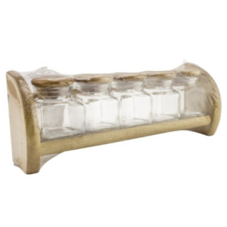 set 5 sticluțe de condimente pe suport din lemn în ambalaj pungă transparentă