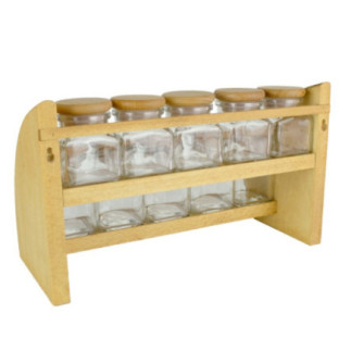 suport pentru condimente etajat de perete cu 10 sticluțe detaliu din spate cu găurile de agățare