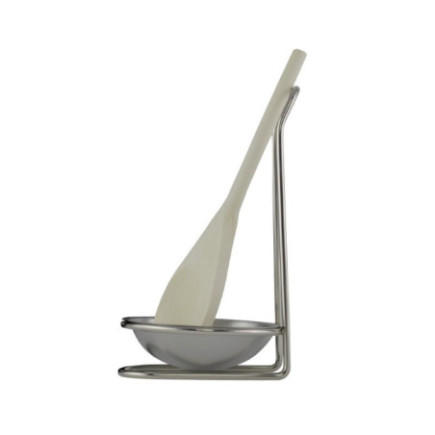 suport din inox cu bol și lingură de lemn pentru bucătărie