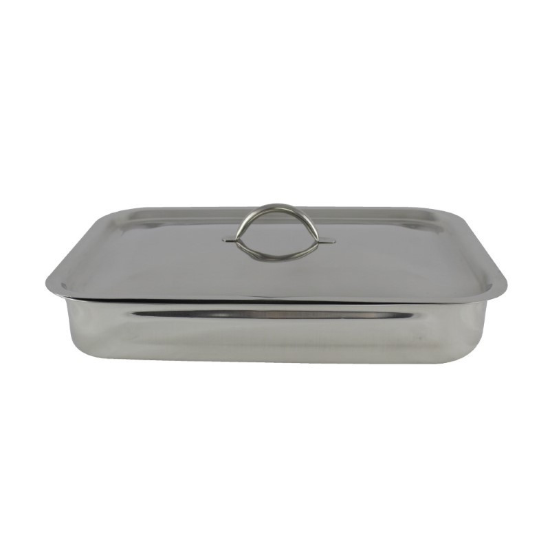 Tavă pentru cuptor cu grilaj detașabil și capac, dreptunghiulară din inox, ideală pentru fripturi fragede și suculente