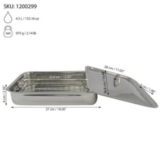 tavă pentru copt friptură din inox cu grilaj interior capac și informații despre dimensiuni și capacitate