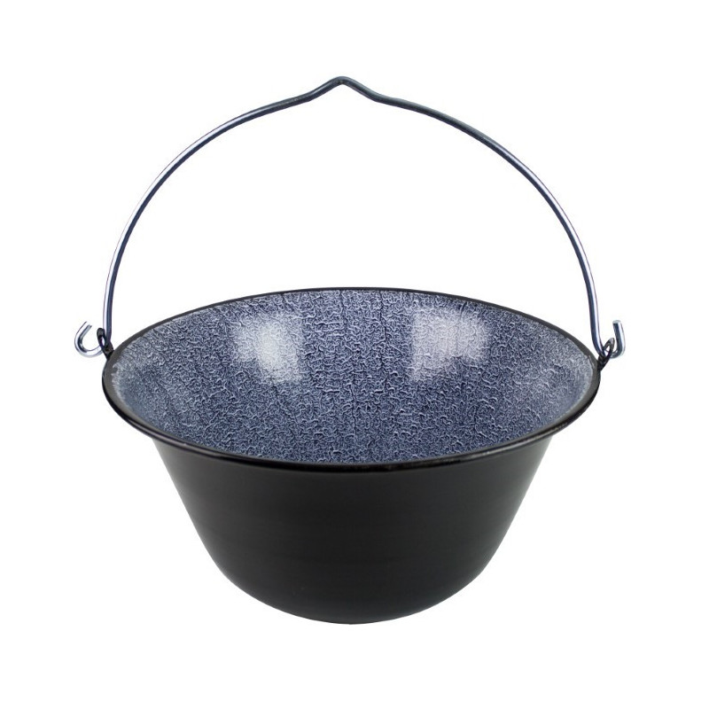 Ceaun emailat cu mâner metalic pentru gătit tradițional în aer liber la foc de lemne, ideal pentru tocănițe sau ciorbe, 10L