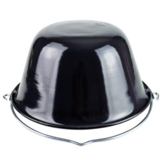 oală emailată pentru gătit la foc de lemne întoarsă cu susul în jos