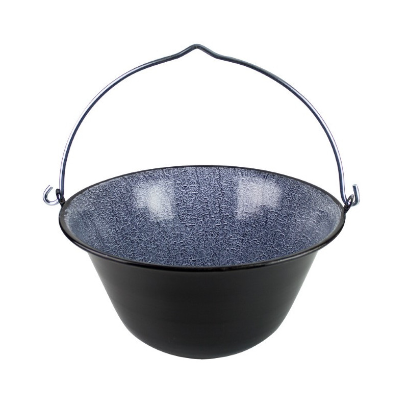 Ceaun emailat cu mâner metalic pentru gătit tradițional în aer liber la foc de lemne, ideal pentru tocănițe sau ciorbe, 16L
