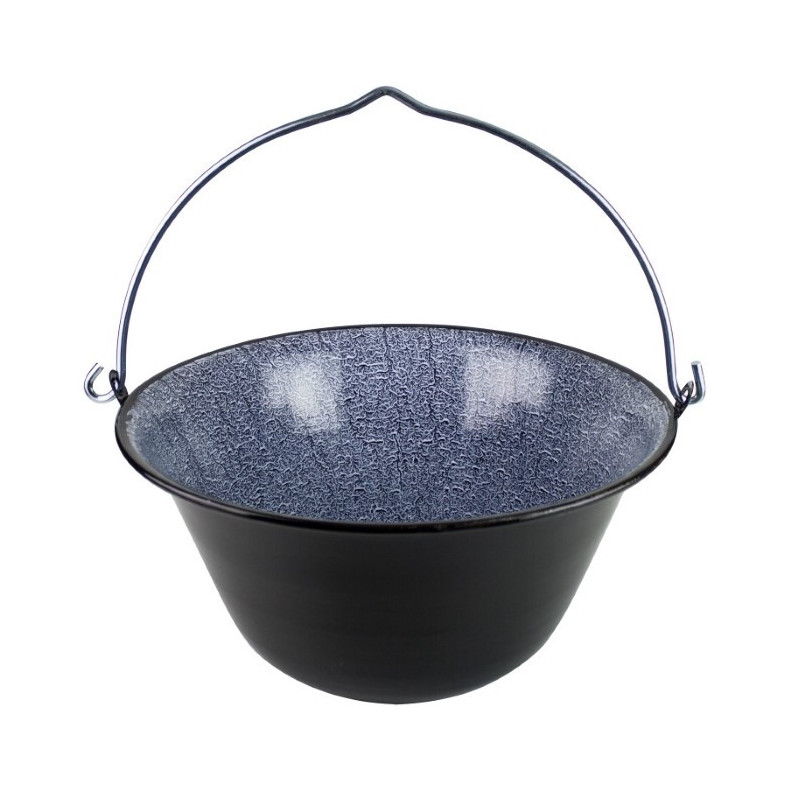 Ceaun emailat cu mâner metalic pentru gătit tradițional în aer liber la foc de lemne, ideal pentru tocănițe sau ciorbe, 25L