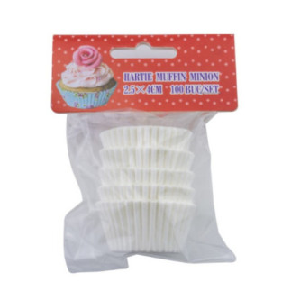 set de 100 de forme rotunde de hârtie pentru copt mini muffins ambalate în pungă transparentă cu etichetă colorată