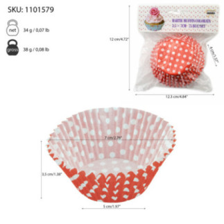 set de hârtii de copt muffins rotunde și colorate cu informații despre ambalaj și dimensiuni