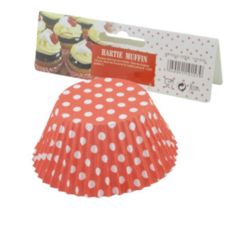 set de 75 forme rotunde din hârtie pentru copt cupcakes roșii cu buline