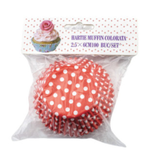 set de hârtii pentru copt brioșe polka dots ambalate în pungă transparentă