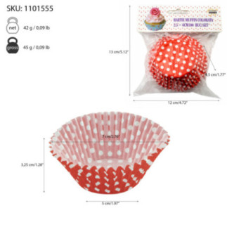 hârtie rotundă pentru copt brioșe cu informații despre ambalaj și dimensiuni