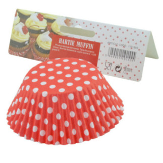 hârtie copt brioșe polka dots întoarsă cu susul în jos lângă eticheta ambalaj