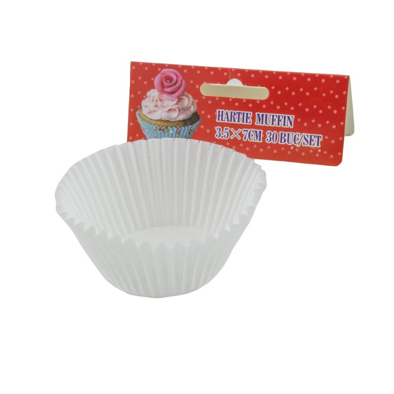Set de forme pentru copt brioșe, rotunde, din hârtie specială albă, 3.5x7 cm, rezistente la căldură, 30 buc