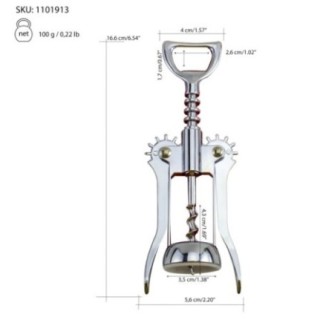 tirbușon cu aripioare și specificații despre dimensiuni afișate grafic prin săgeți