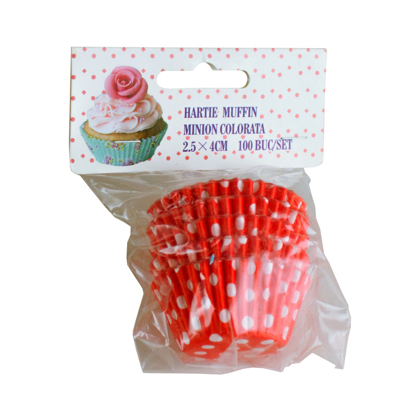 Set de forme pentru copt minibrioșe, rotunde, din hârtie specială colorată, 2.5x4 cm, rezistente la căldură, 100 buc
