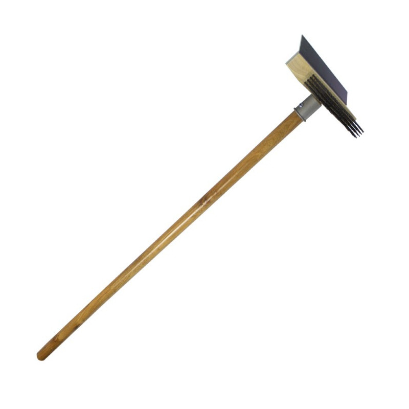 Perie profesională pentru curățarea cuptorului, cu lamă metalică pentru cenușă și resturi, mâner lung din lemn și peri din oțel