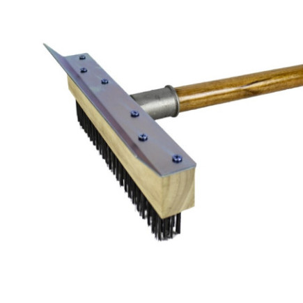 Perie profesională pentru curățarea cuptorului, cu lamă metalică pentru cenușă și resturi, mâner lung din lemn și peri din oțel