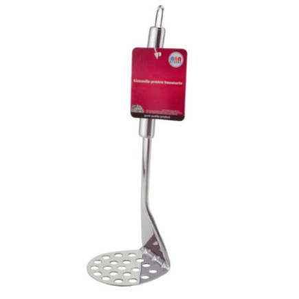 zdrobitor de cartofi cu maner rotunjit cu agatatoare si eticheta colorata